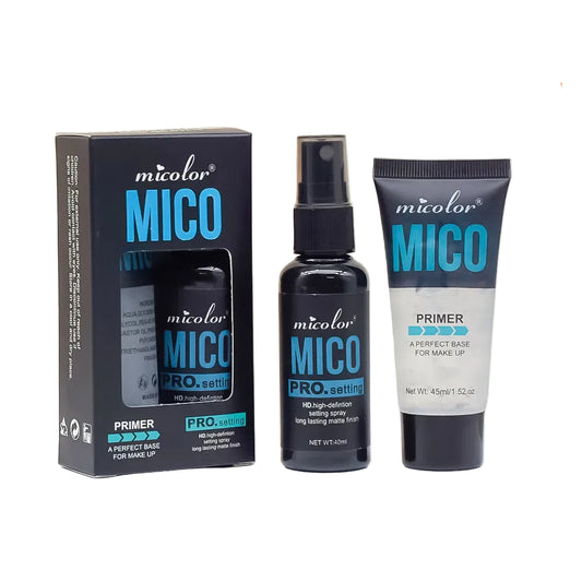 Makeup Primer & Setting Spray Duo two bottles showing primer for pore blurring and lightweight invisible setting spray