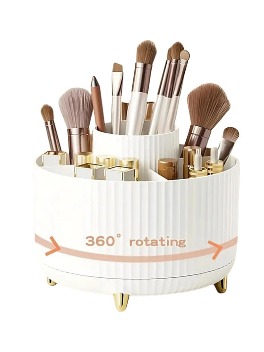 360° Rotating Makeup Organizer with 5 compartments durable lightweight plastic swivel base for brushes lipsticks eyeliners