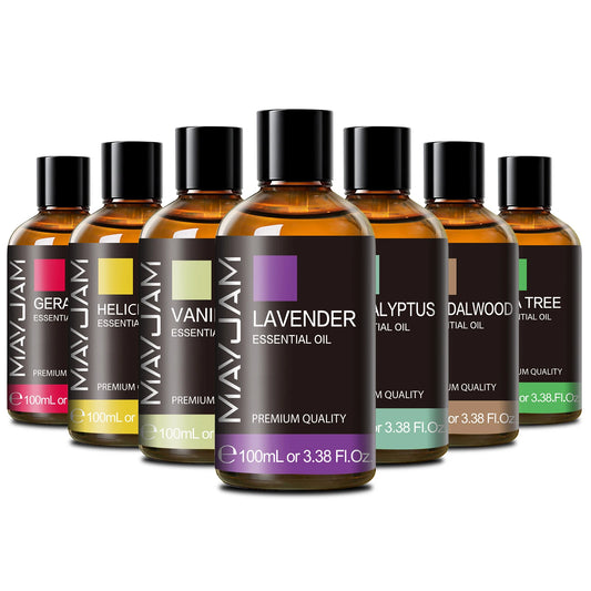 MAYJAM 100ml amber glass bottle with dropper labeled Pure Essential Oil Collection